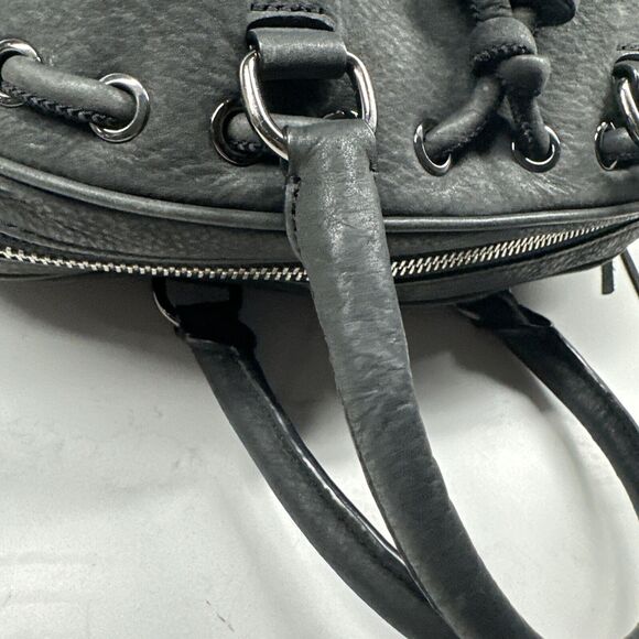 REBECCA MINKOFF Grove Suede Leather Handbag Dark Grey Tassel Top Handle Purse - Picture 11 of 16